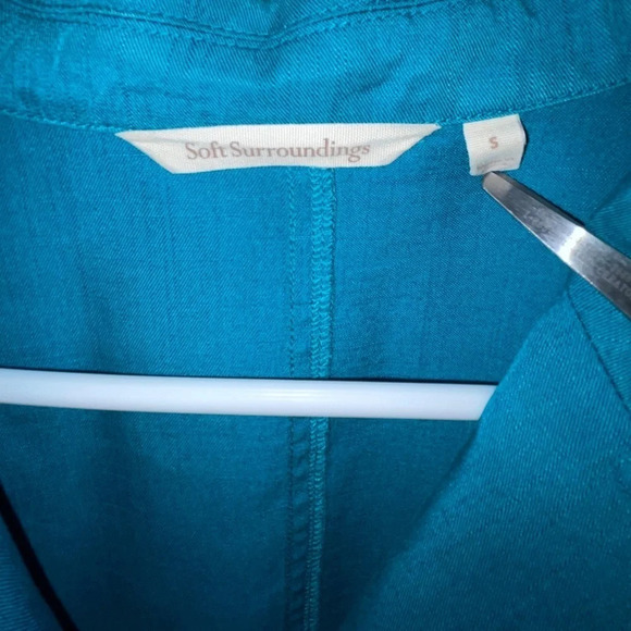 Soft Surroundings Button Down 3/4 Sleeve Tunic Teal Women’s Size Small Pockets - Picture 4 of 6